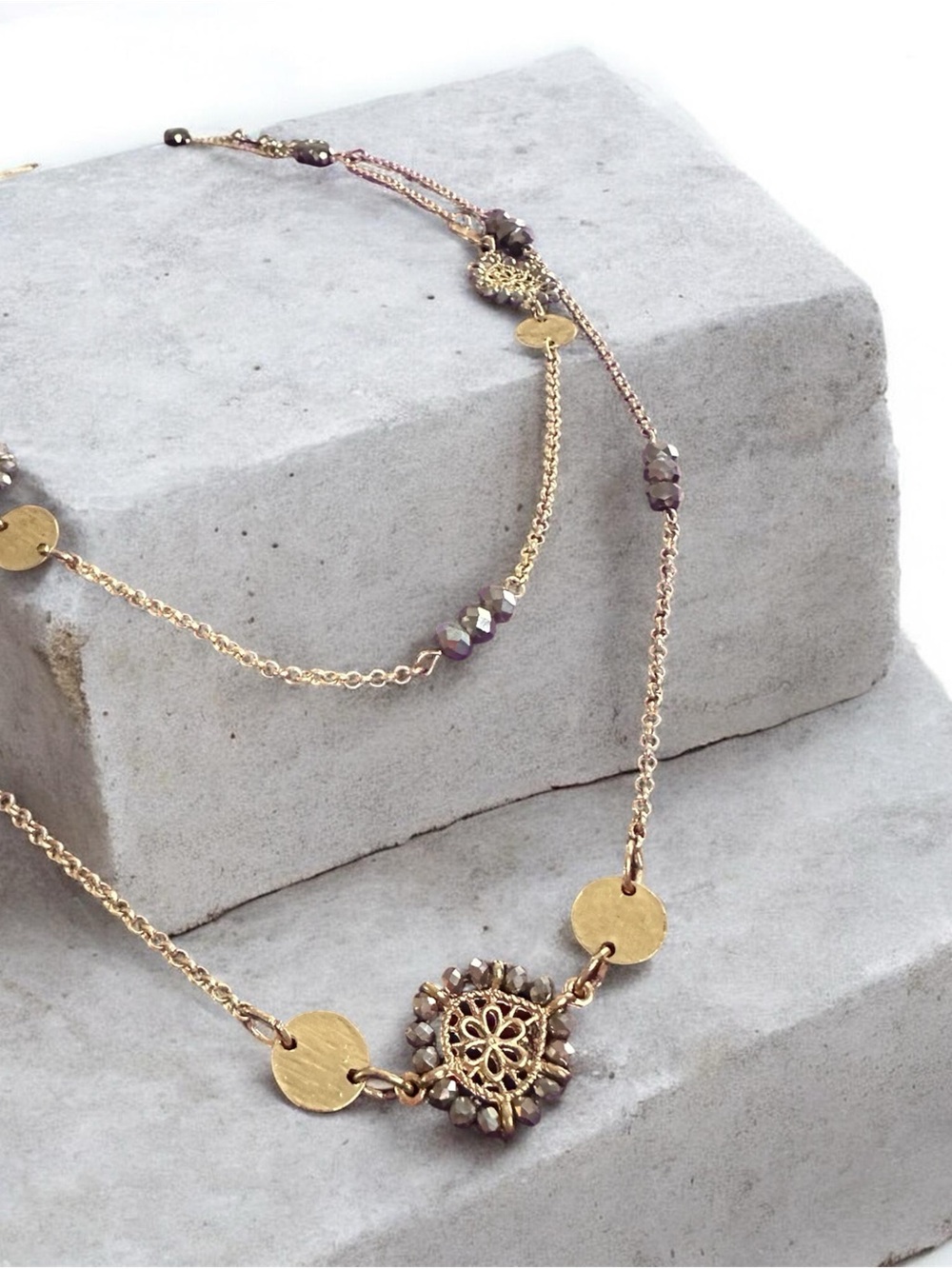 Charming Charlie Station Long Coin Necklace with Crystals